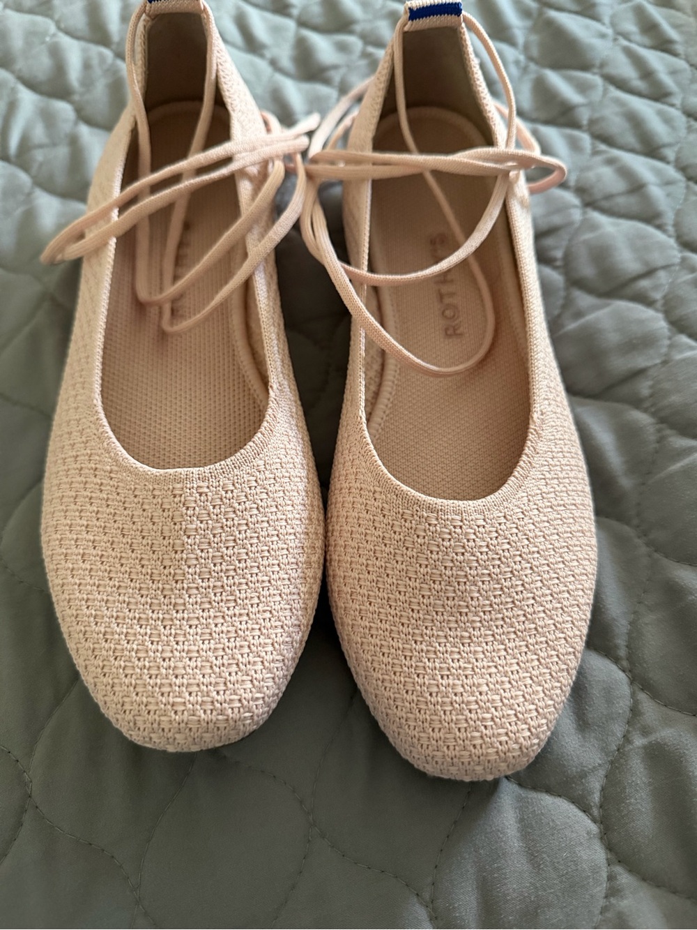 Rothy's Knit Ballet Flats with Ankle Ties in Blush